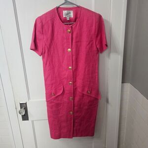 Vintage Scaasi Pink Linen Dress Sz 8, Excellent Condition
